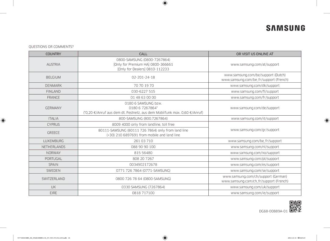 Samsung NV72M1010BS/EG Samsung, Only for Premium HA Only for Dealers, 02-201-24-18, 70 70 19, 030-6227, 261 03, 088 90 90 