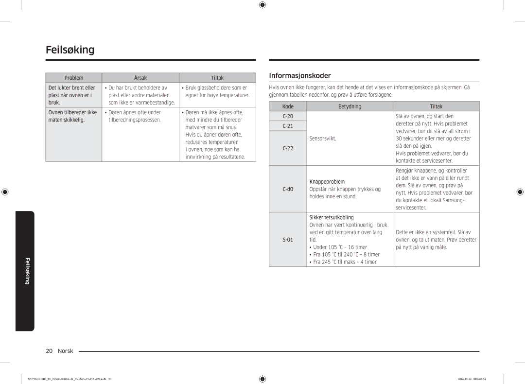 Samsung NV72M1010BS/EG, NV72M1010BS/EE manual Informasjonskoder 