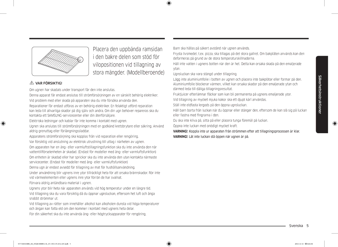 Samsung NV72M1010BS/EE, NV72M1010BS/EG manual VAR Försiktig 