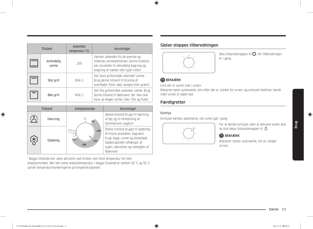 Samsung NV72M1010BS/EE, NV72M1010BS/EG manual Sådan stoppes tilberedningen, Færdigretter 