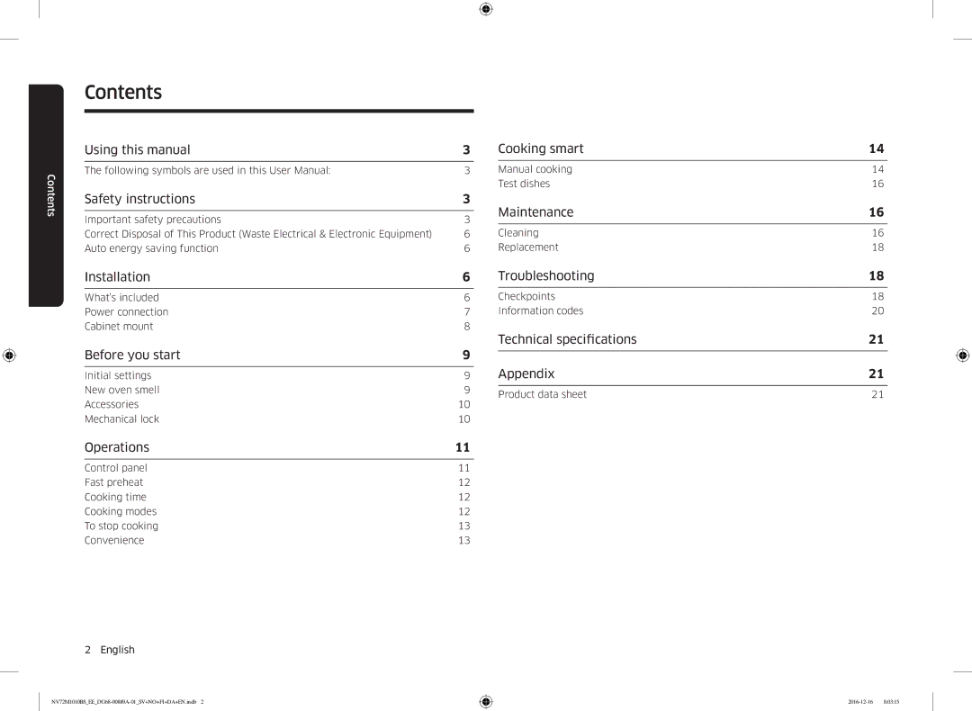 Samsung NV72M1010BS/EG, NV72M1010BS/EE manual Contents 