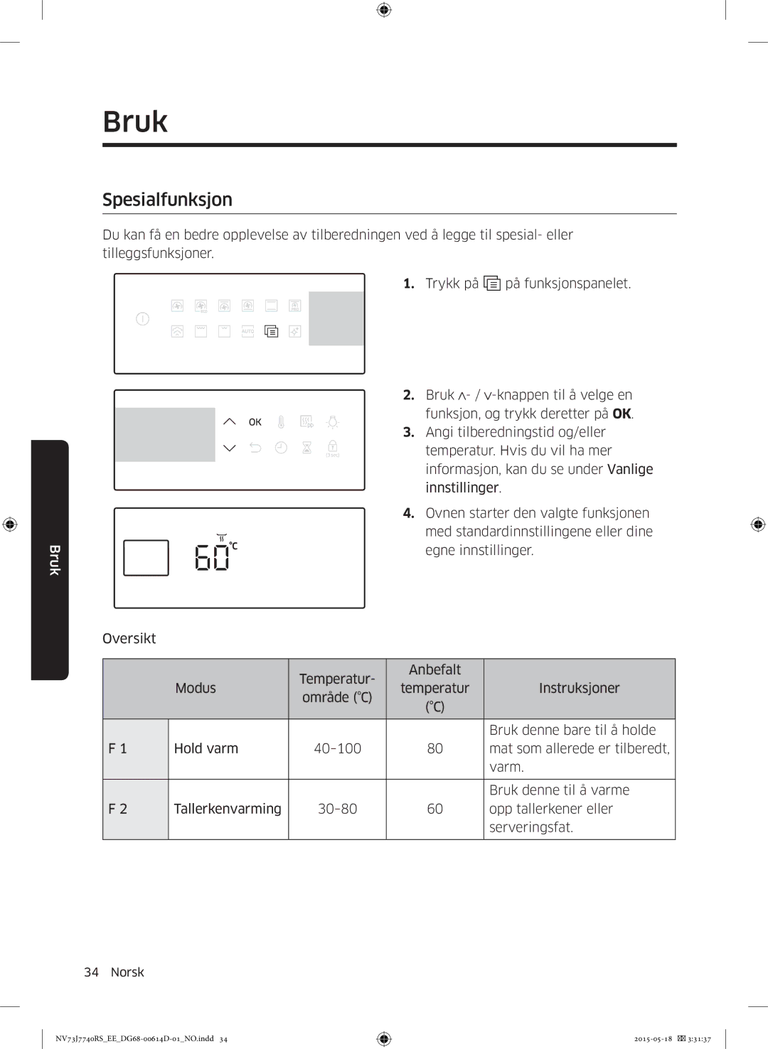 Samsung NV73J7740RS/EE manual Spesialfunksjon 