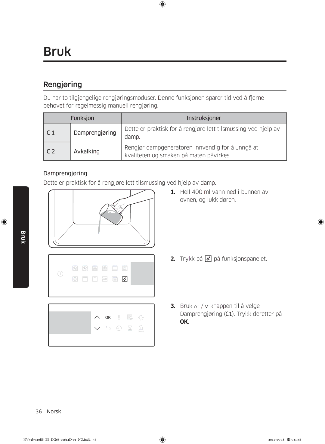 Samsung NV73J7740RS/EE manual Rengjøring 