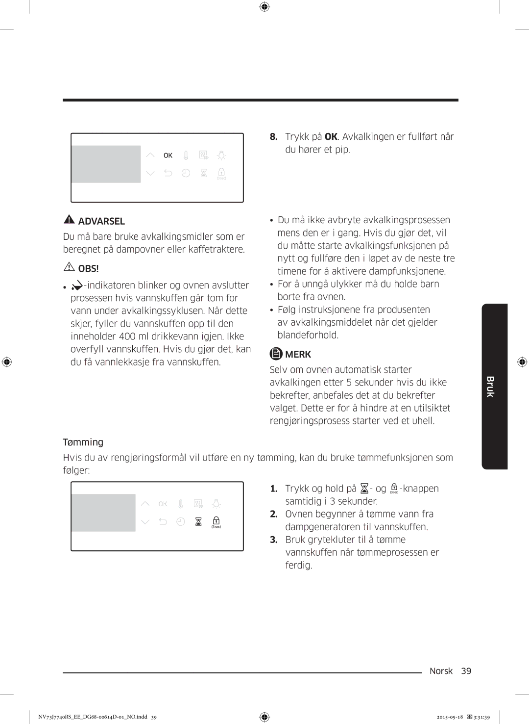 Samsung NV73J7740RS/EE manual Obs 