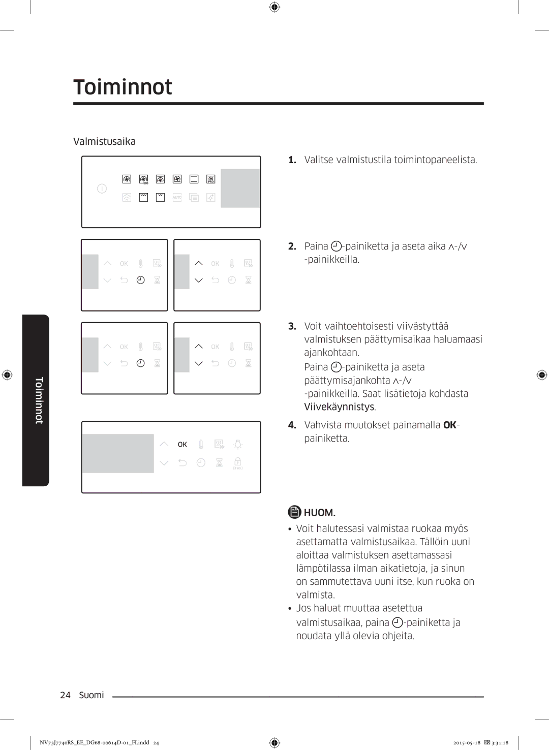 Samsung NV73J7740RS/EE manual Toiminnot 