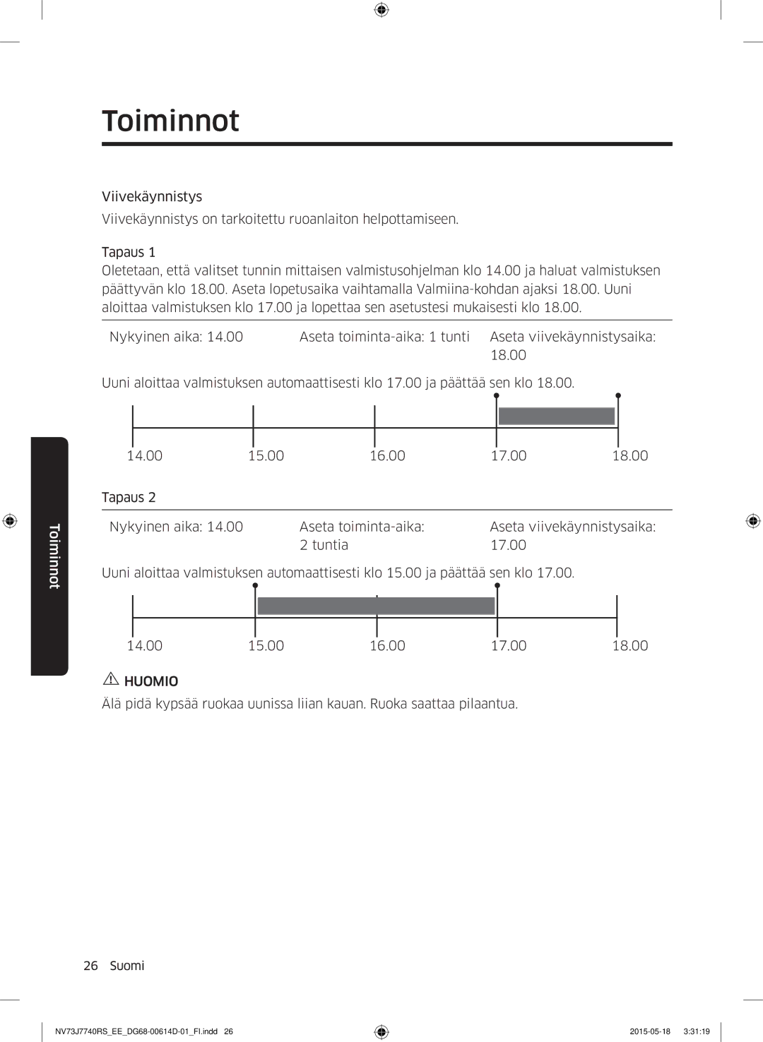 Samsung NV73J7740RS/EE manual Huomio 