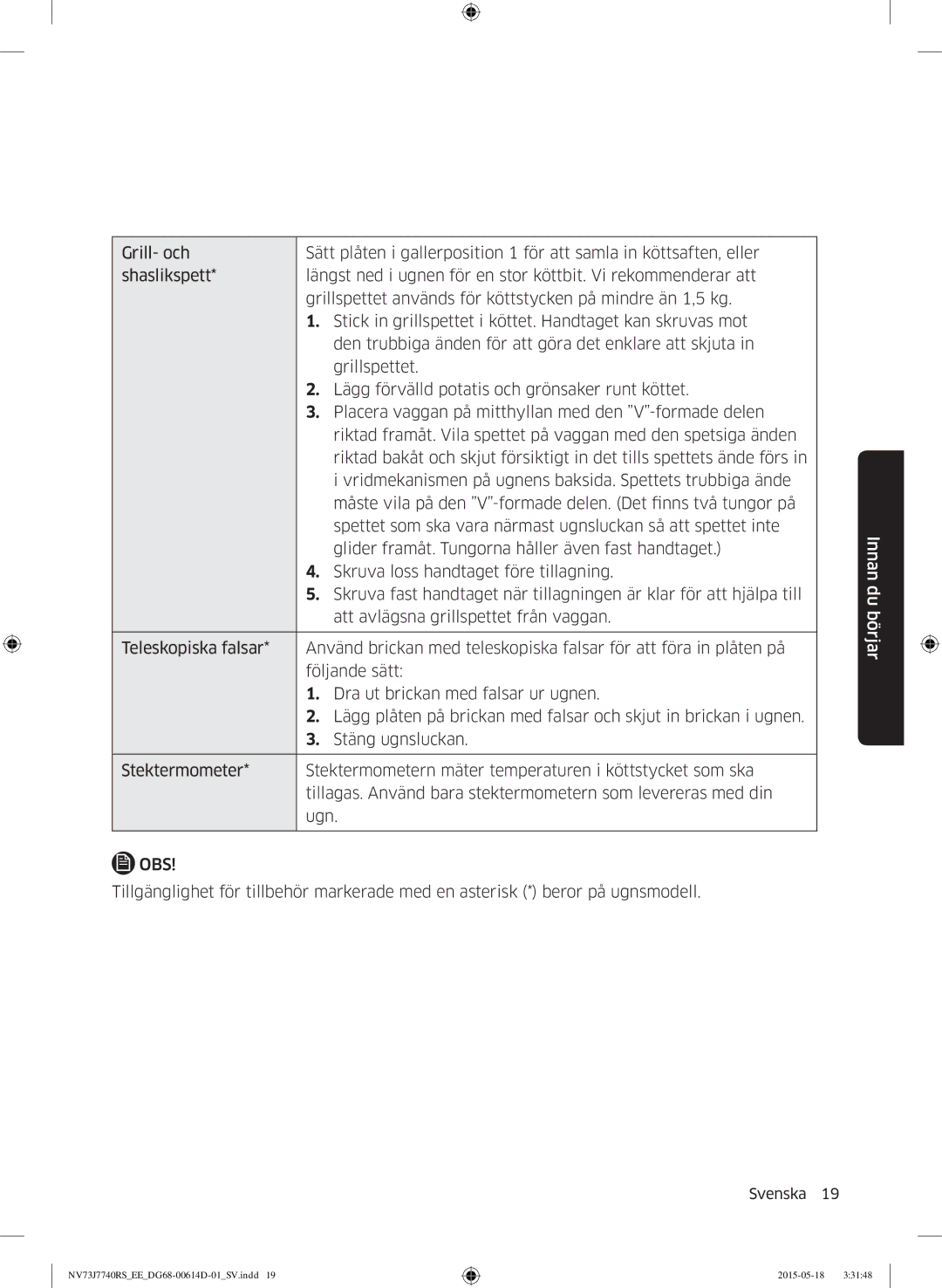 Samsung NV73J7740RS/EE manual Innan du börjar 