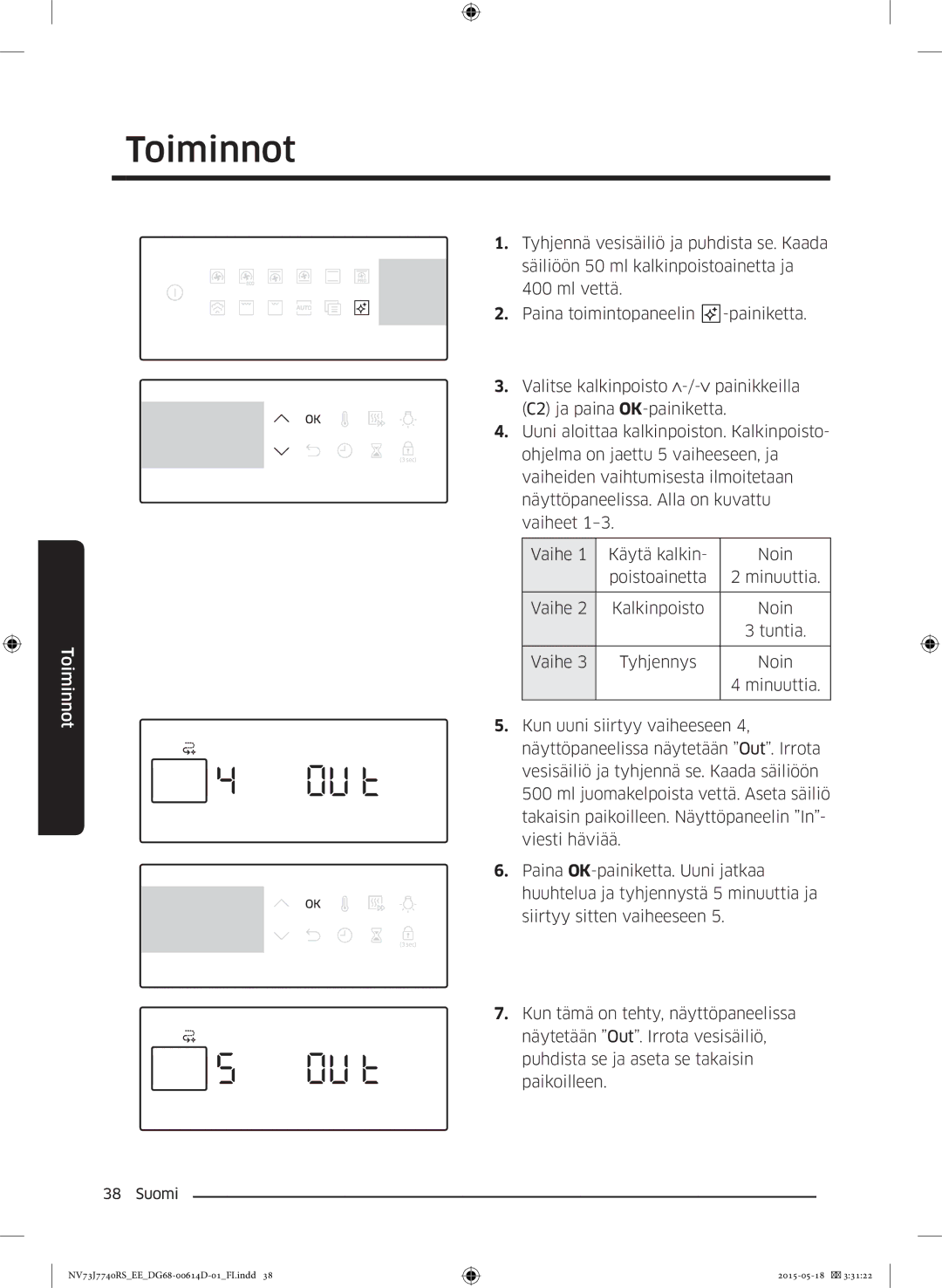 Samsung NV73J7740RS/EE manual Toiminnot 