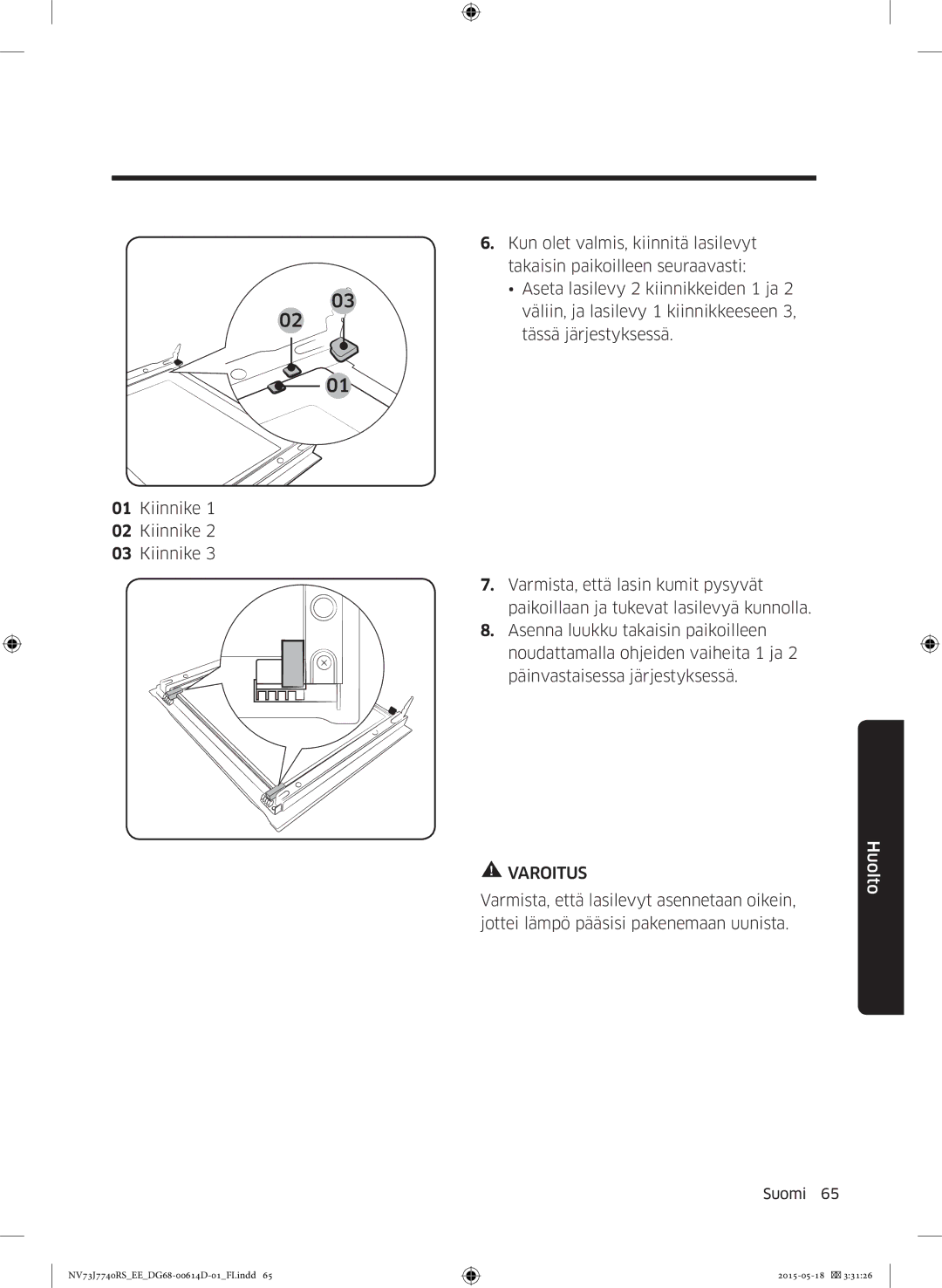 Samsung NV73J7740RS/EE manual Varoitus 