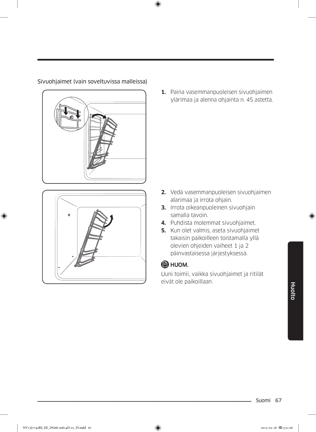 Samsung NV73J7740RS/EE manual Huom 