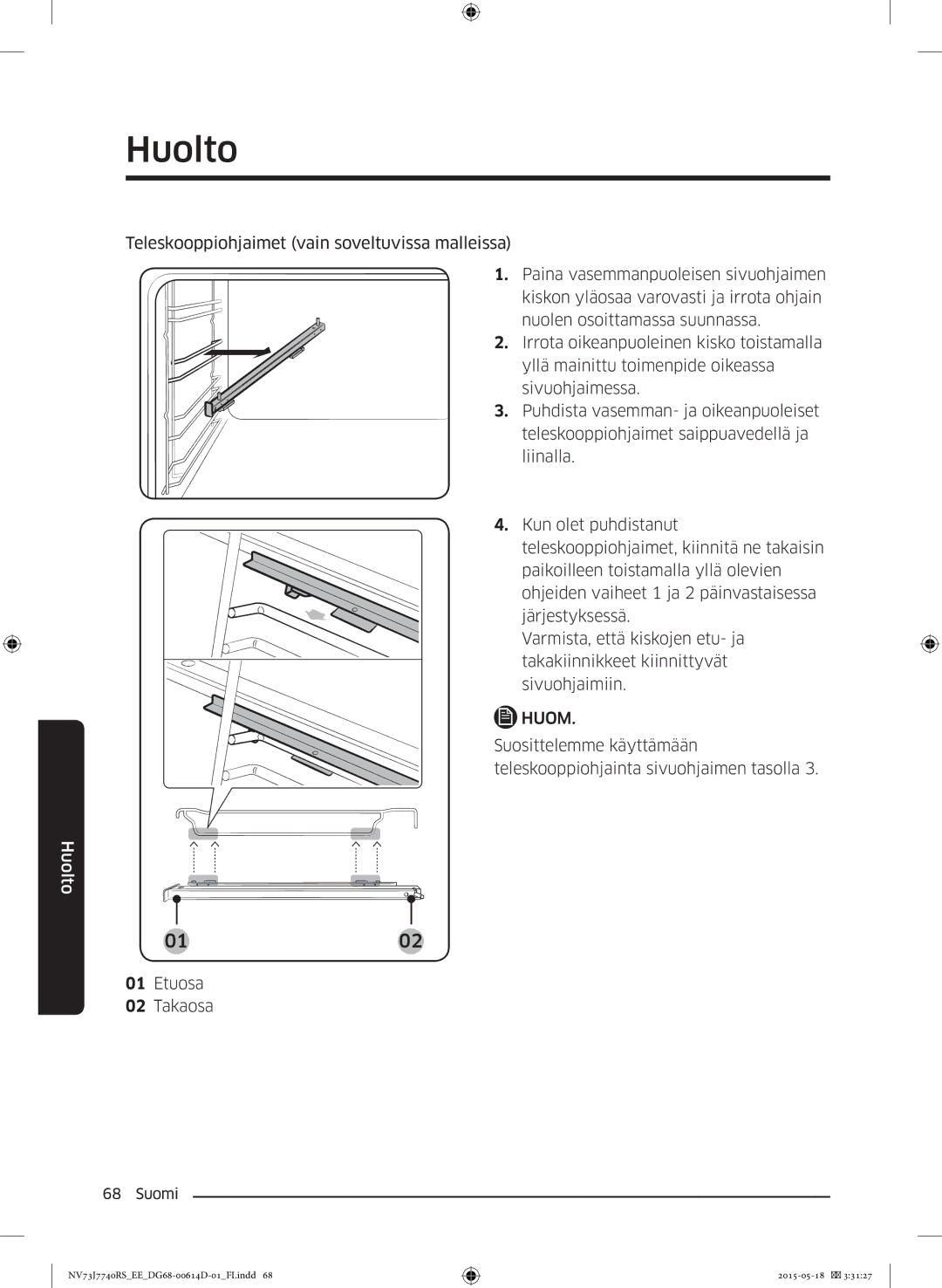 Samsung NV73J7740RS/EE manual Etuosa Takaosa 