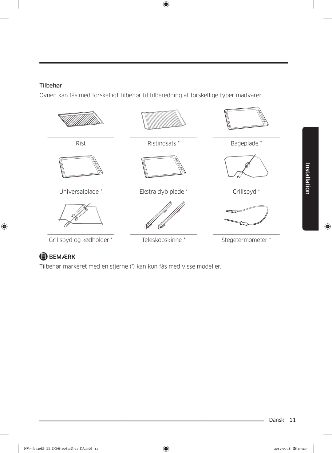 Samsung NV73J7740RS/EE manual Bemærk 