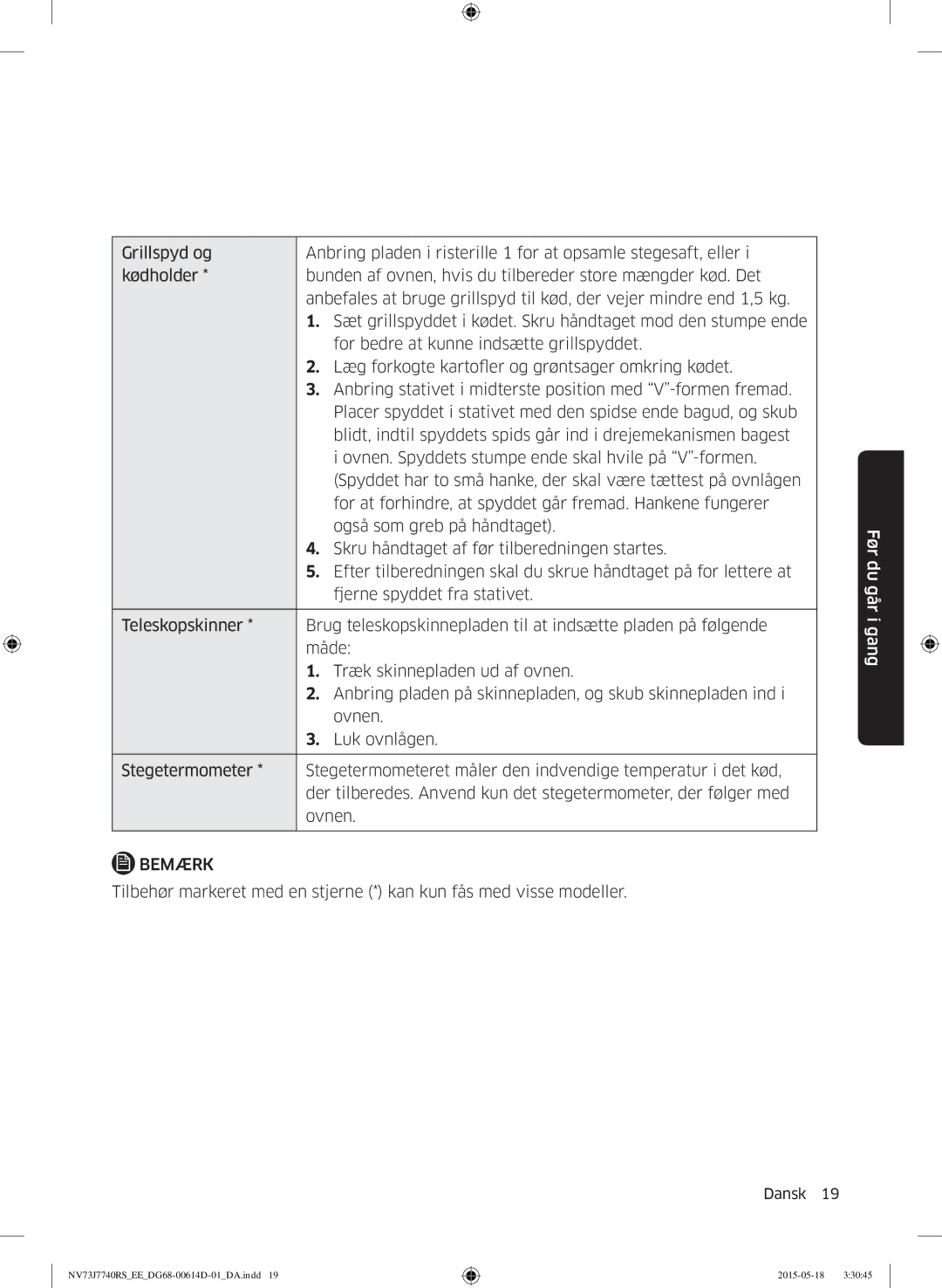 Samsung NV73J7740RS/EE manual Bemærk 