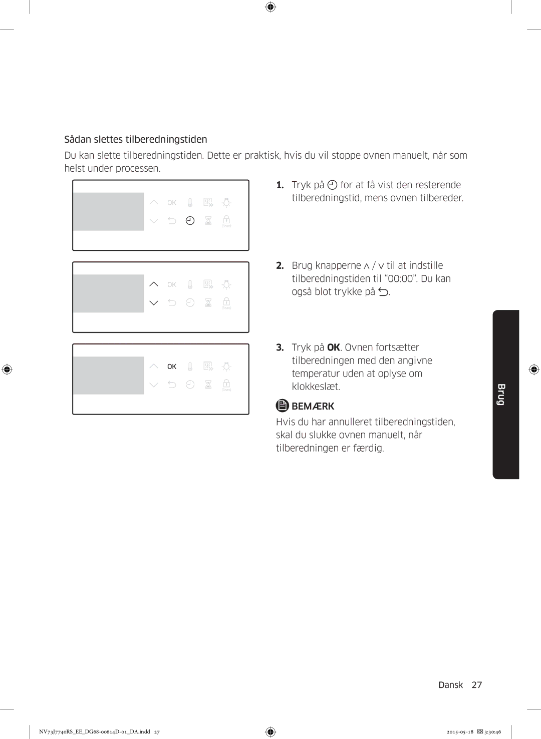 Samsung NV73J7740RS/EE manual Bemærk 