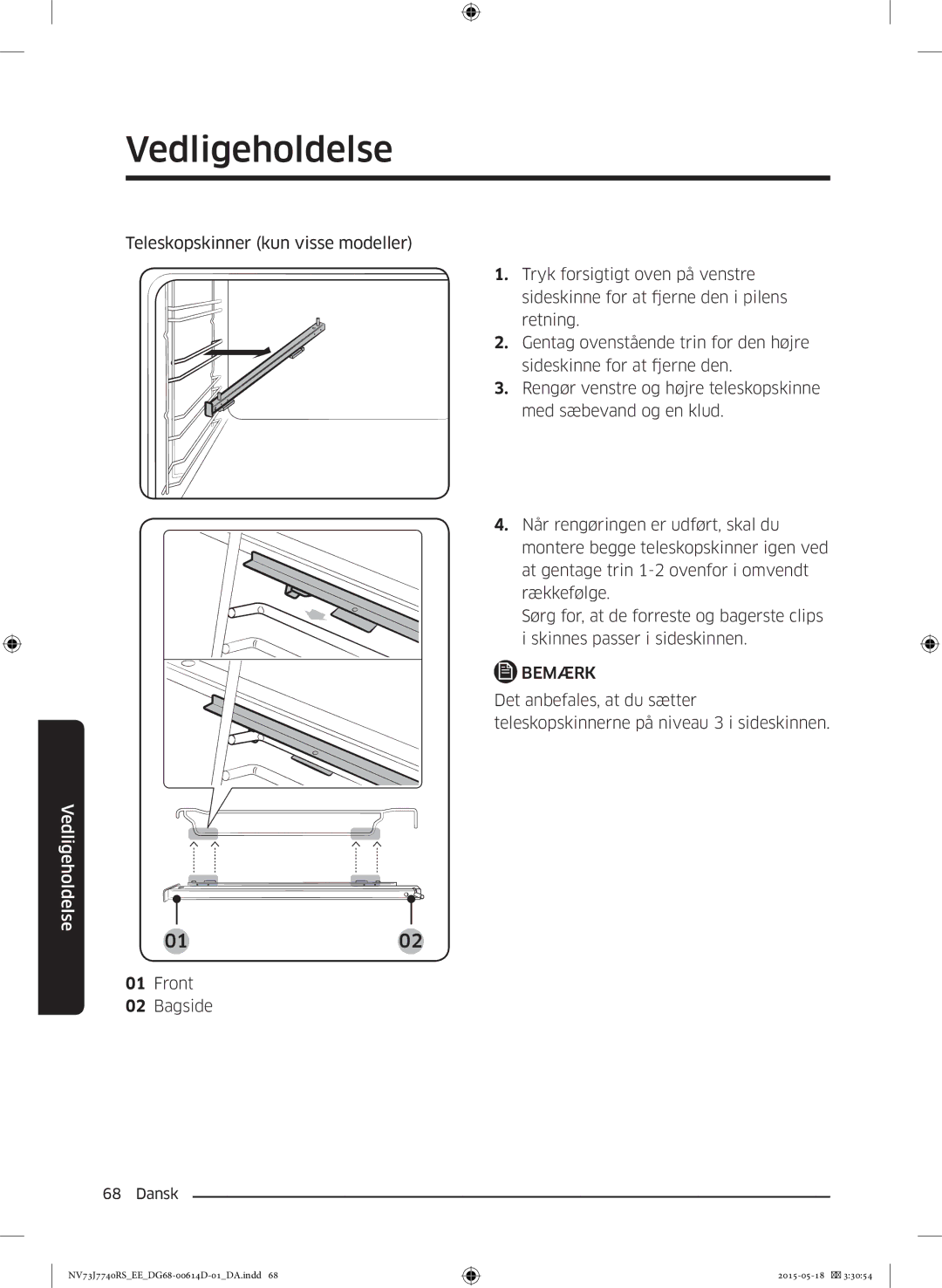 Samsung NV73J7740RS/EE manual Front Bagside 