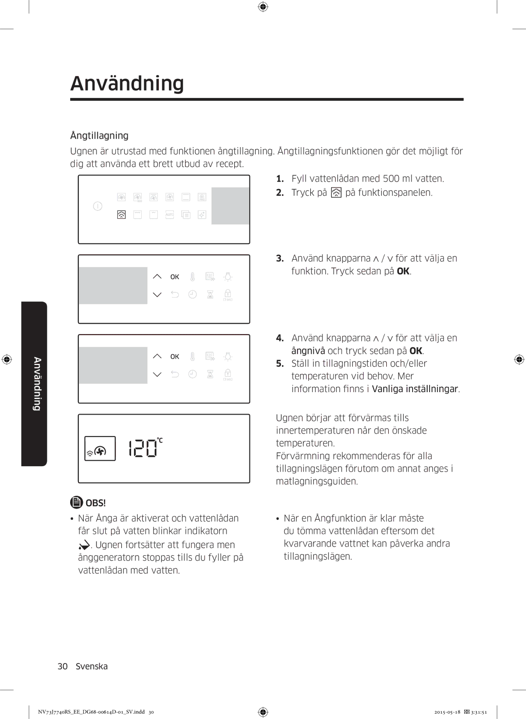 Samsung NV73J7740RS/EE manual Användning 