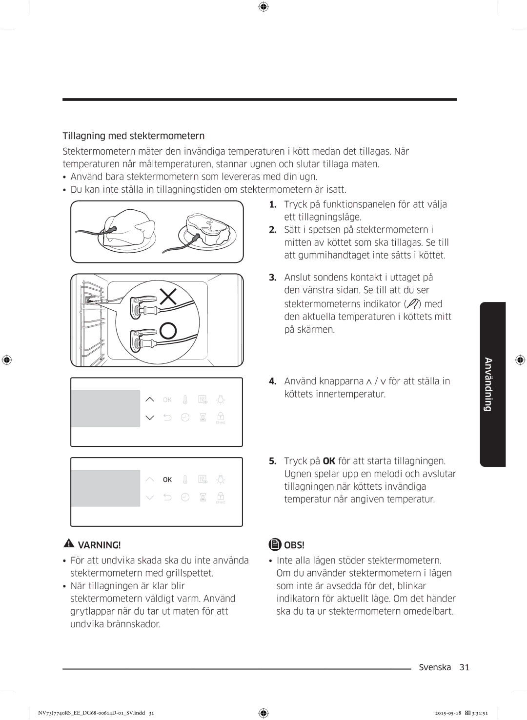 Samsung NV73J7740RS/EE manual Varning 