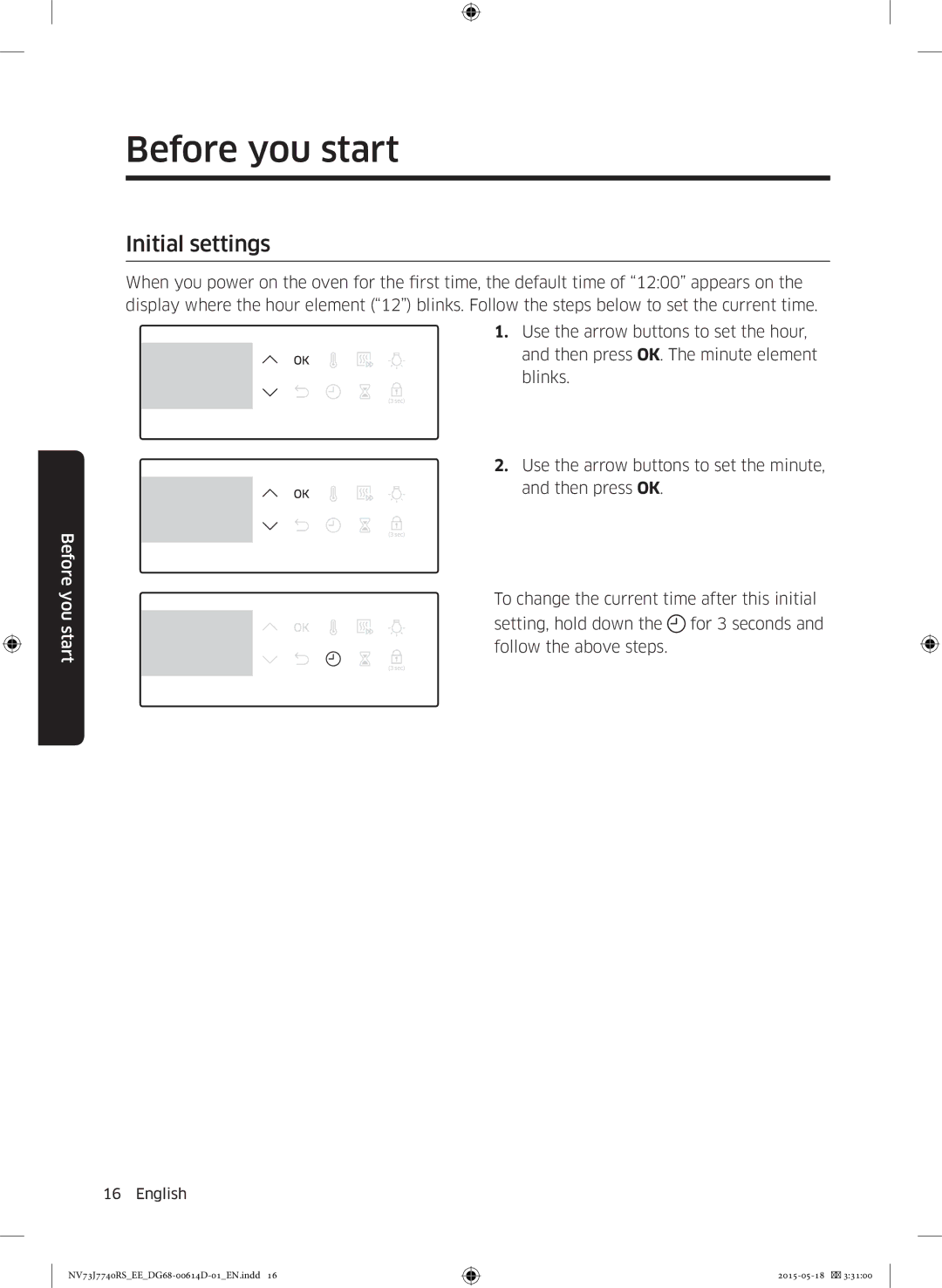 Samsung NV73J7740RS/EE manual Before you start, Initial settings 