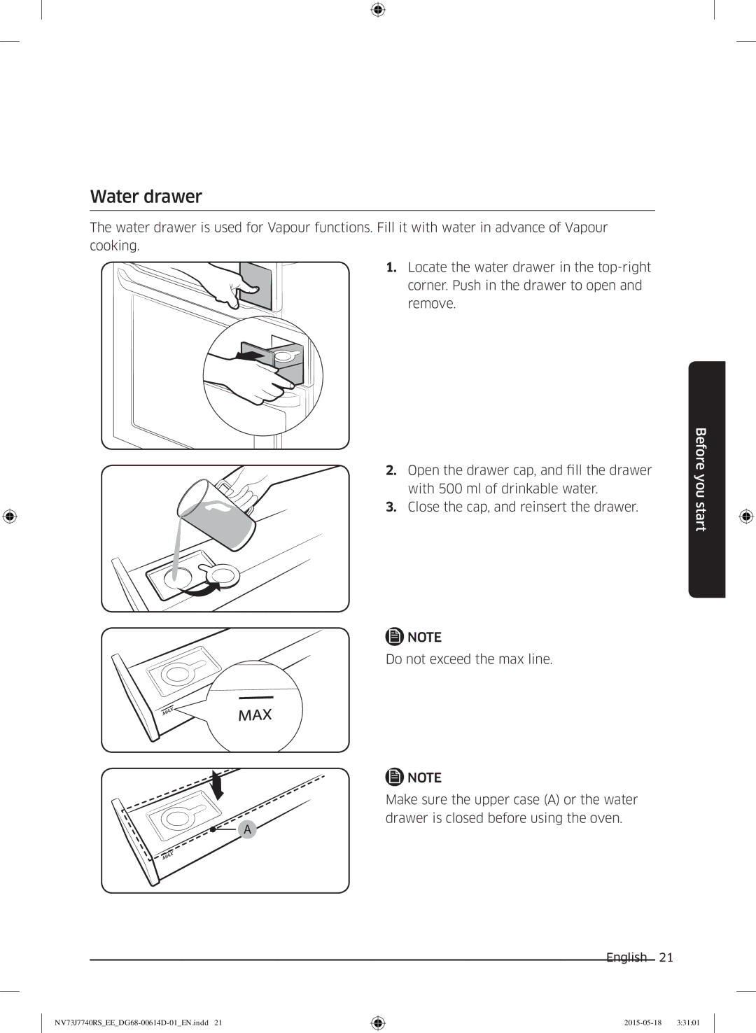 Samsung NV73J7740RS/EE manual Water drawer 