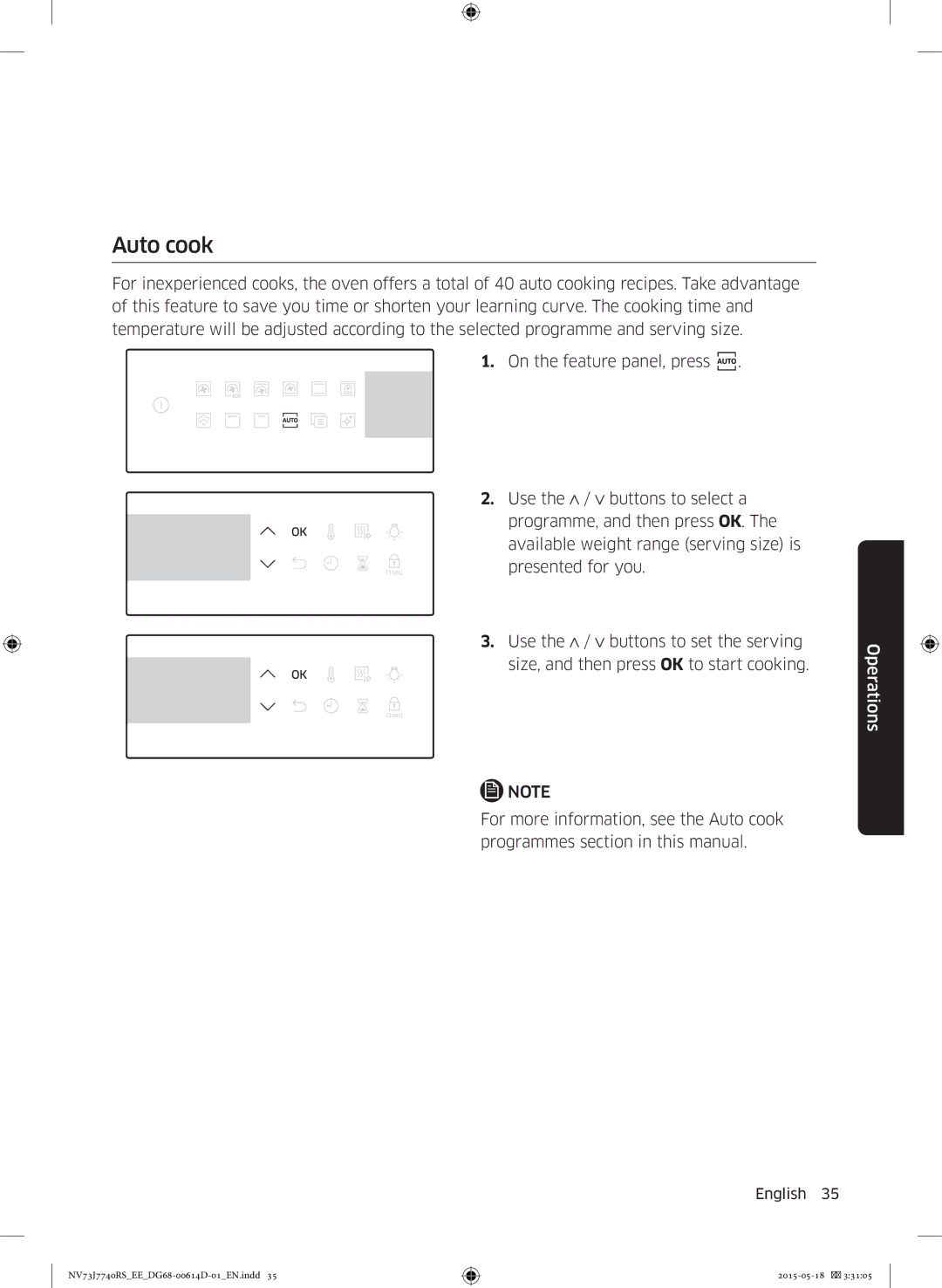 Samsung NV73J7740RS/EE manual Auto cook 