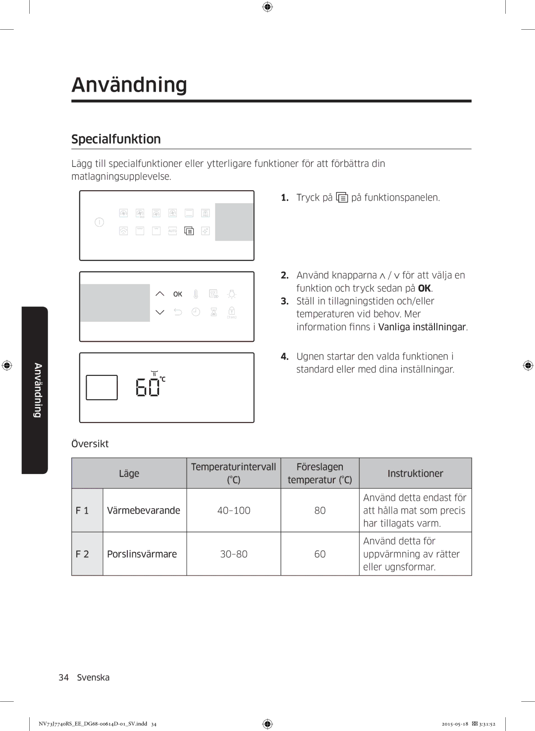 Samsung NV73J7740RS/EE manual Specialfunktion 