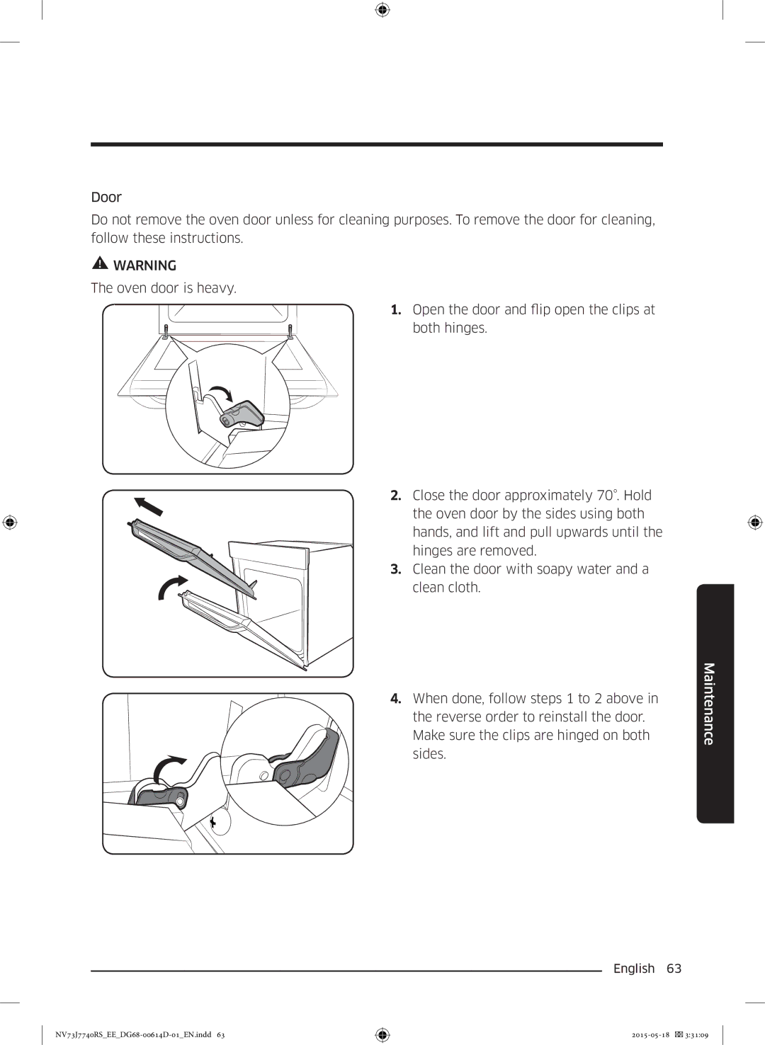 Samsung NV73J7740RS/EE manual Maintenance 