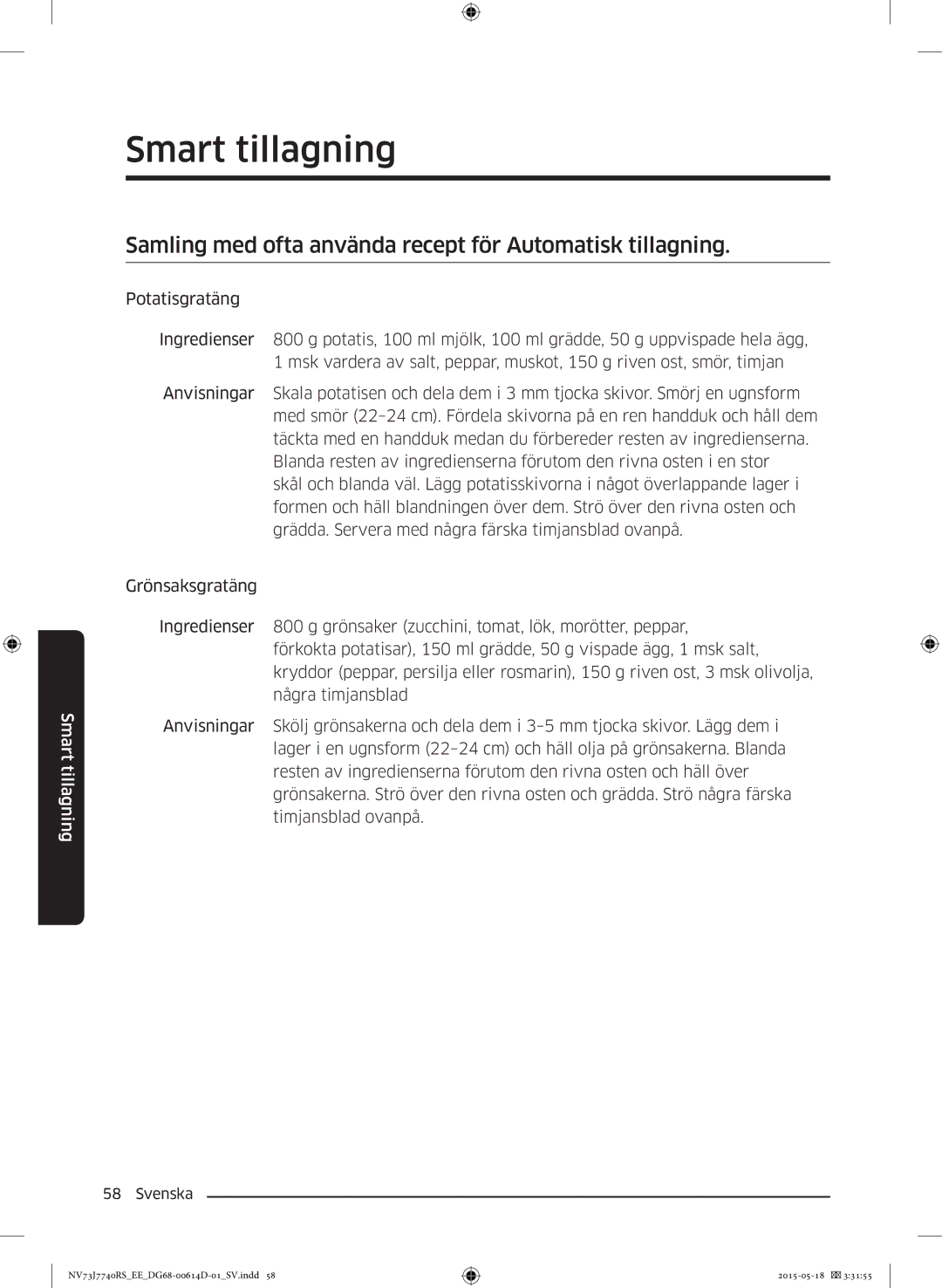 Samsung NV73J7740RS/EE manual Samling med ofta använda recept för Automatisk tillagning 