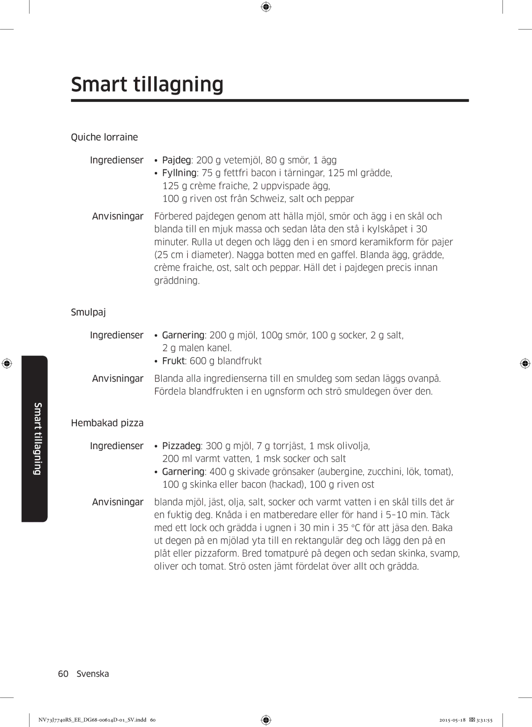 Samsung NV73J7740RS/EE manual Smart tillagning 