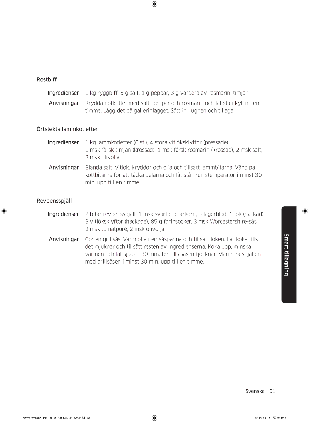 Samsung NV73J7740RS/EE manual Smart tillagning 