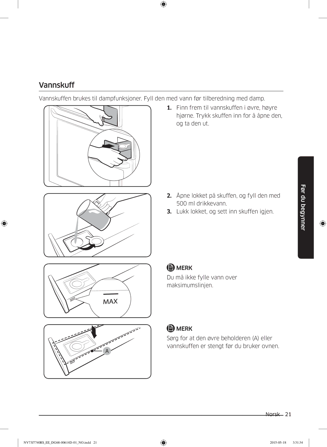 Samsung NV73J7740RS/EE manual Vannskuff 