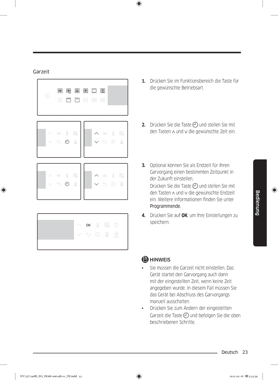 Samsung NV73J7740RS/EG manual Hinweis 