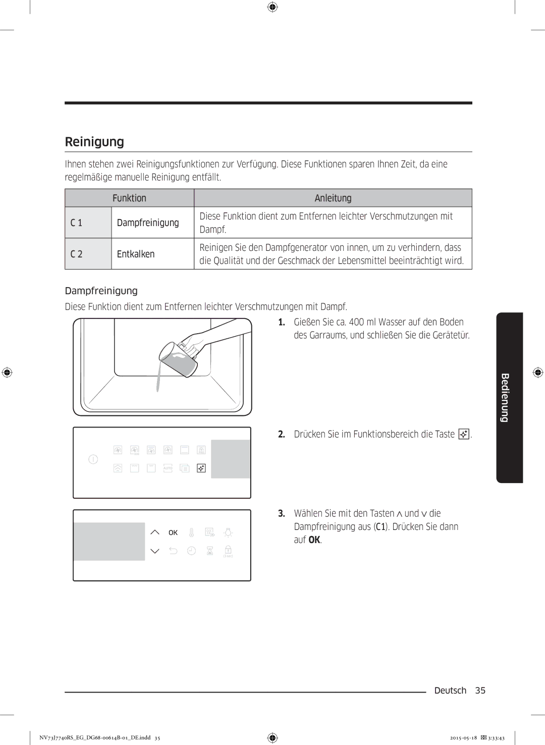 Samsung NV73J7740RS/EG manual Reinigung 