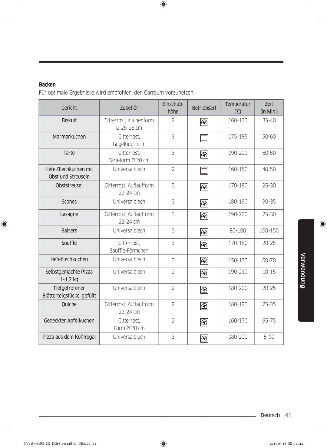 Samsung NV73J7740RS/EG manual Backen 