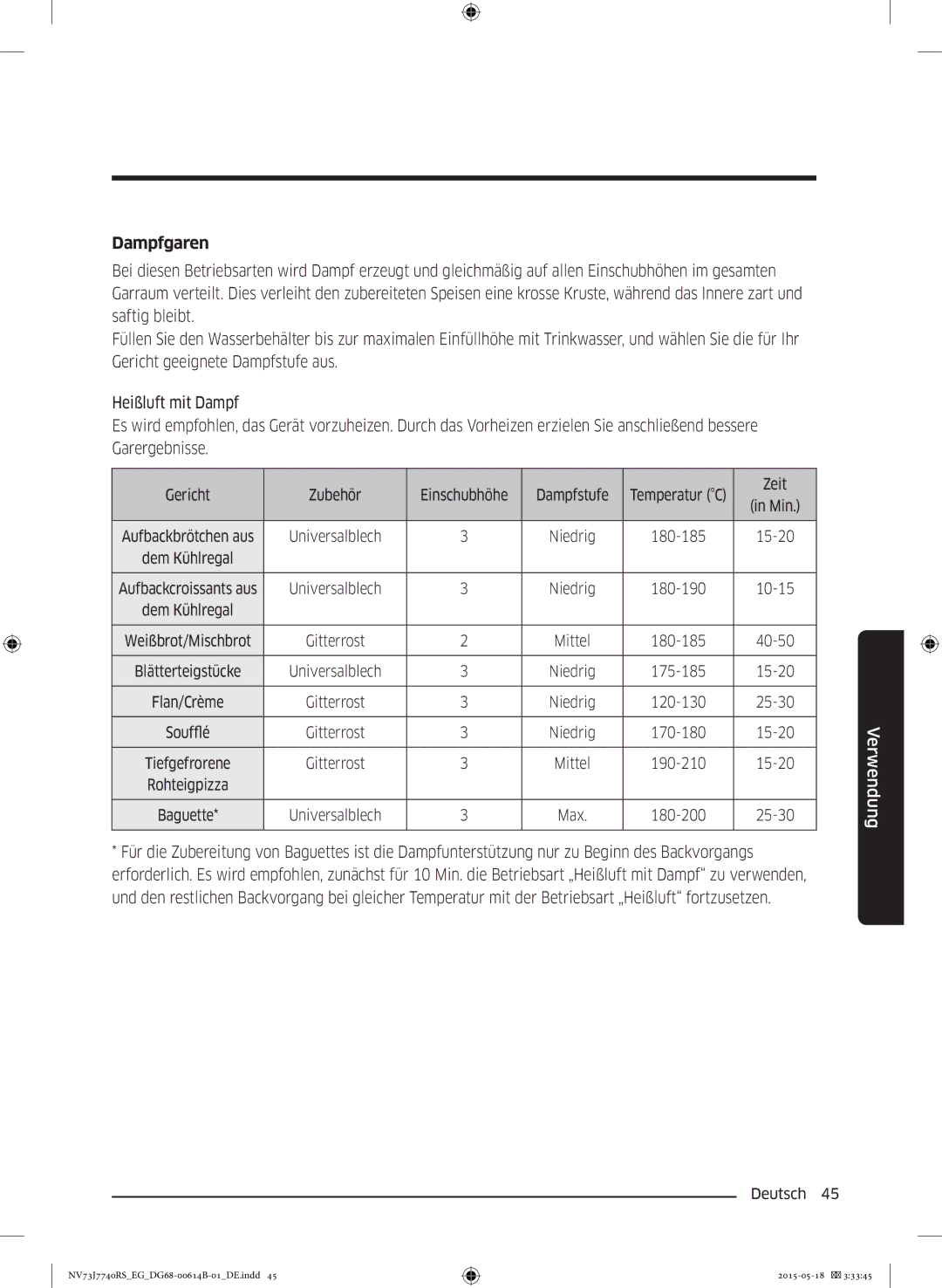 Samsung NV73J7740RS/EG manual Dampfgaren 