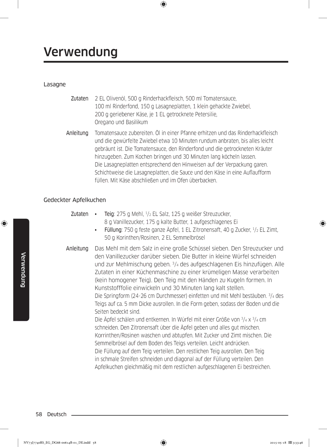 Samsung NV73J7740RS/EG manual Verwendung 