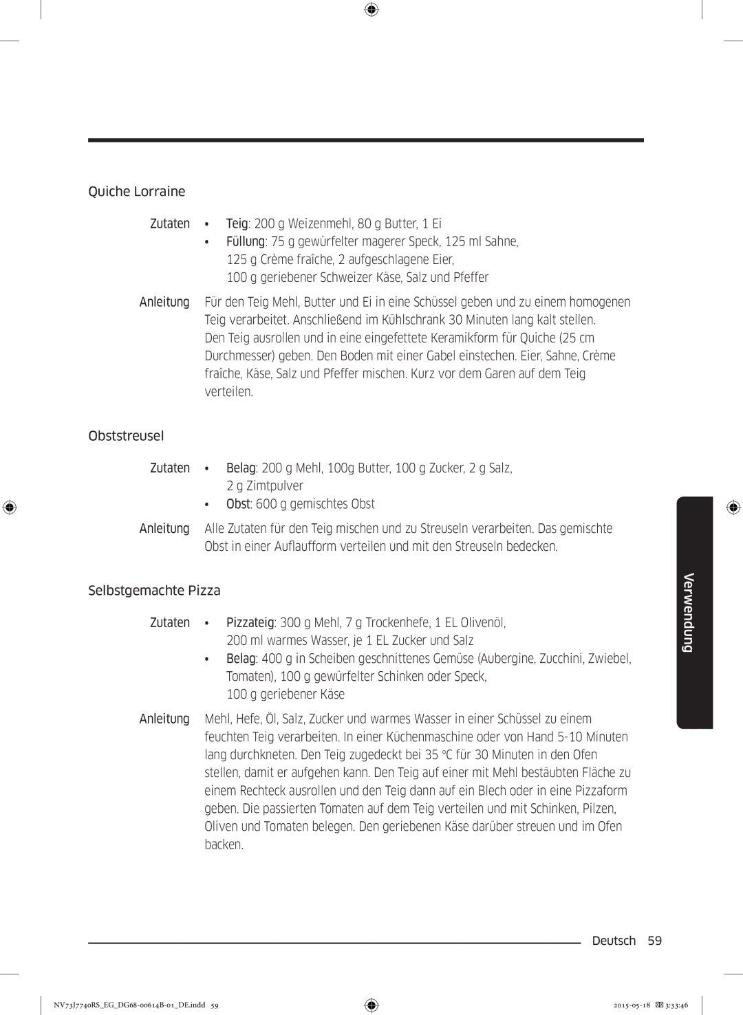 Samsung NV73J7740RS/EG manual Verwendung 