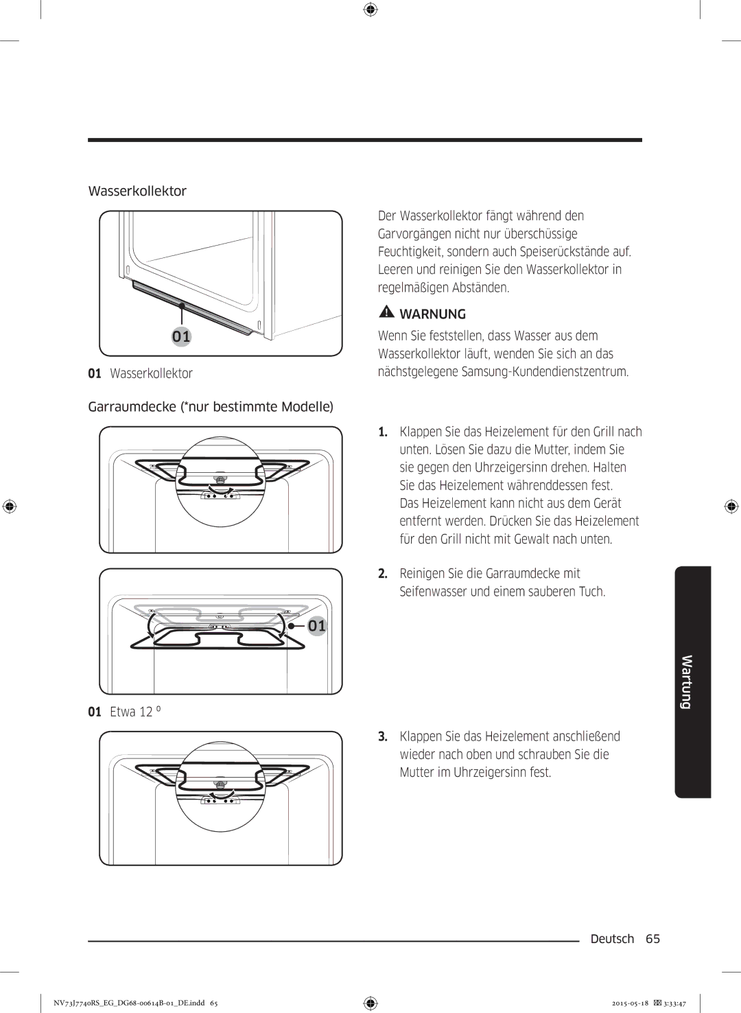 Samsung NV73J7740RS/EG manual Warnung 