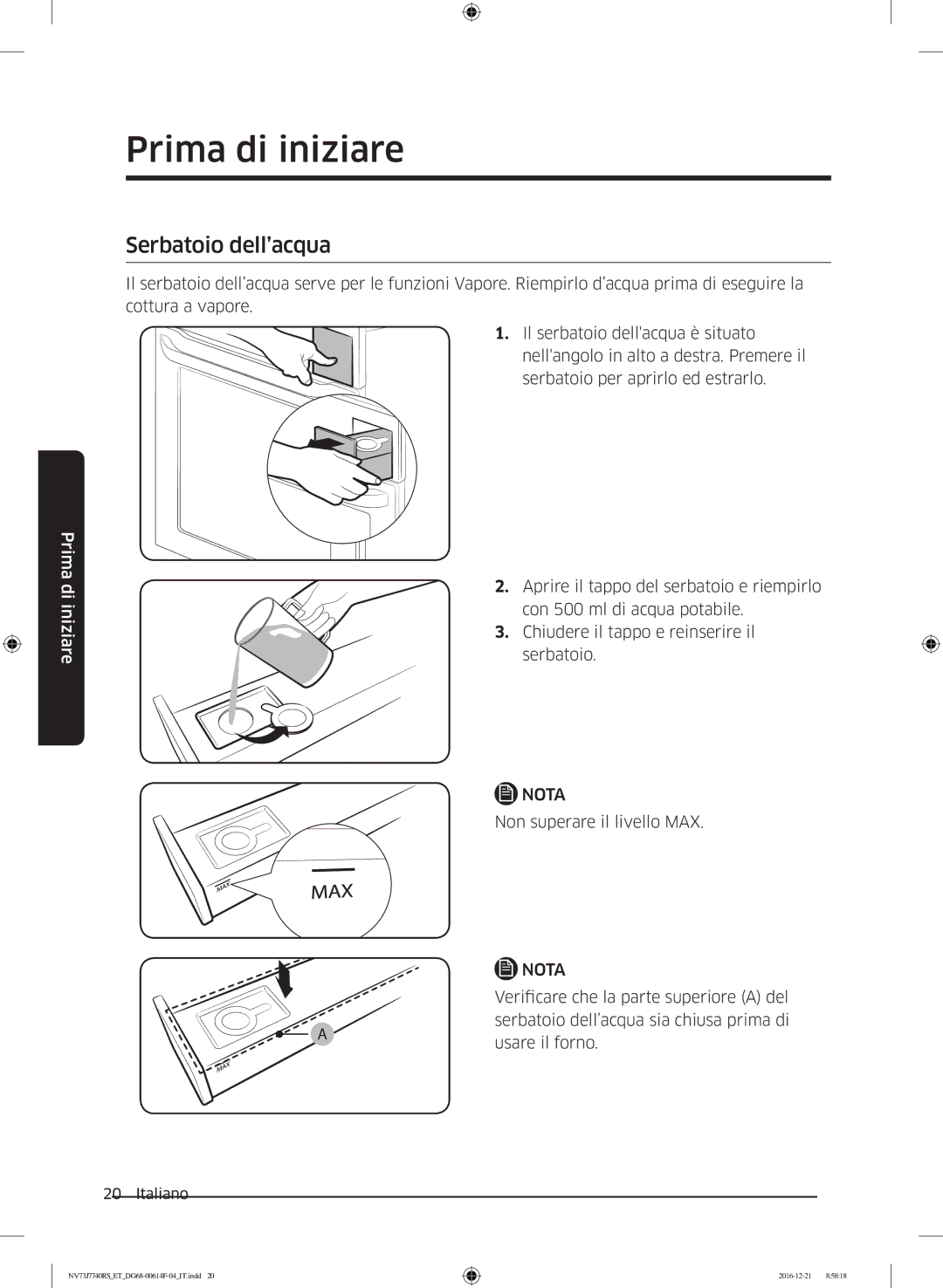 Samsung NV73J7740RS/ET manual Serbatoio dell’acqua 