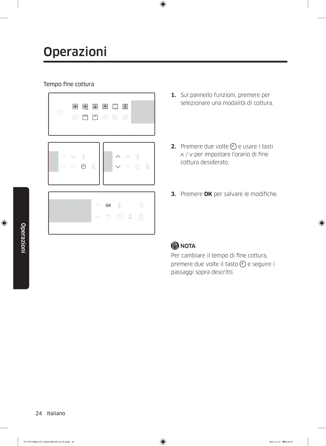 Samsung NV73J7740RS/ET manual Tempo fine cottura 