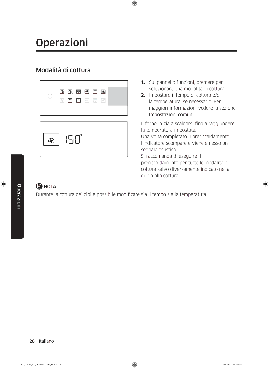 Samsung NV73J7740RS/ET manual Modalità di cottura 