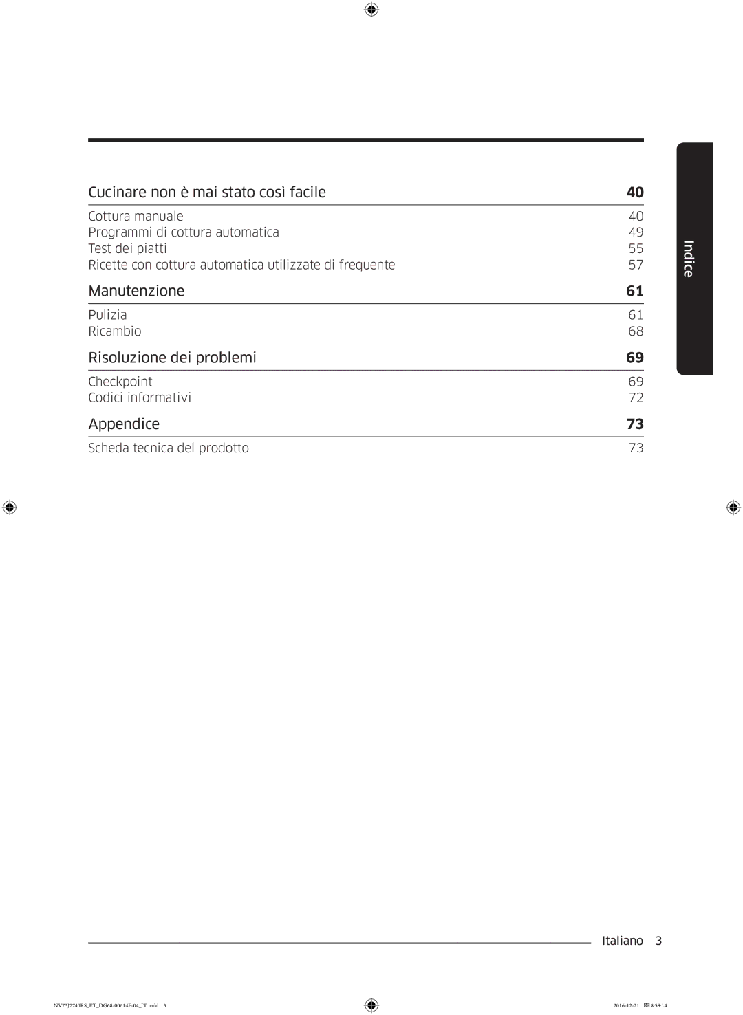 Samsung NV73J7740RS/ET manual Manutenzione 