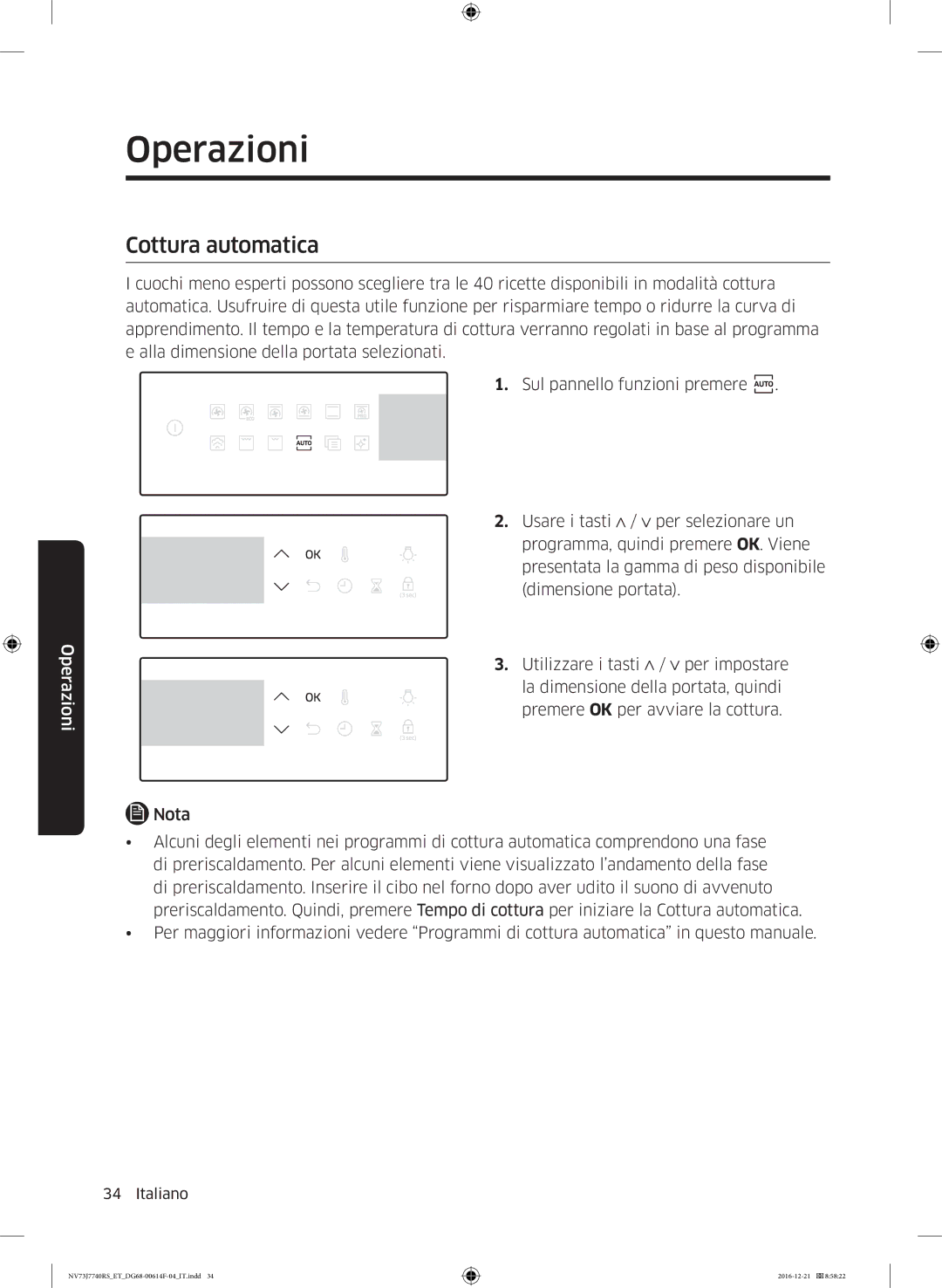 Samsung NV73J7740RS/ET manual Cottura automatica 