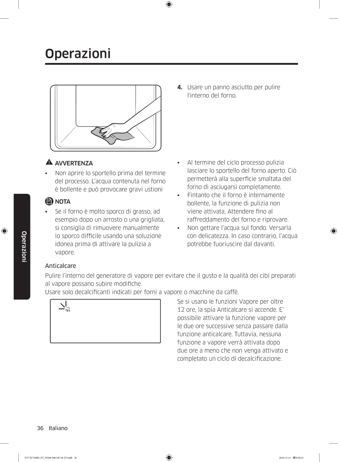 Samsung NV73J7740RS/ET manual Usare un panno asciutto per pulire linterno del forno 