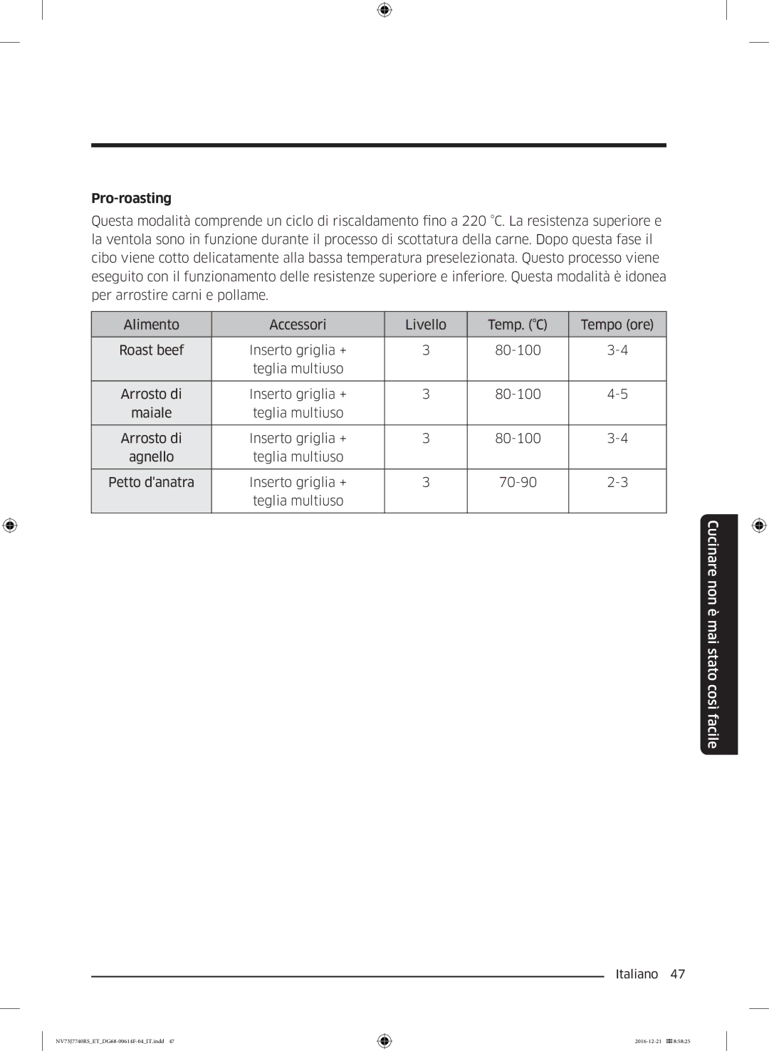 Samsung NV73J7740RS/ET manual Pro-roasting 