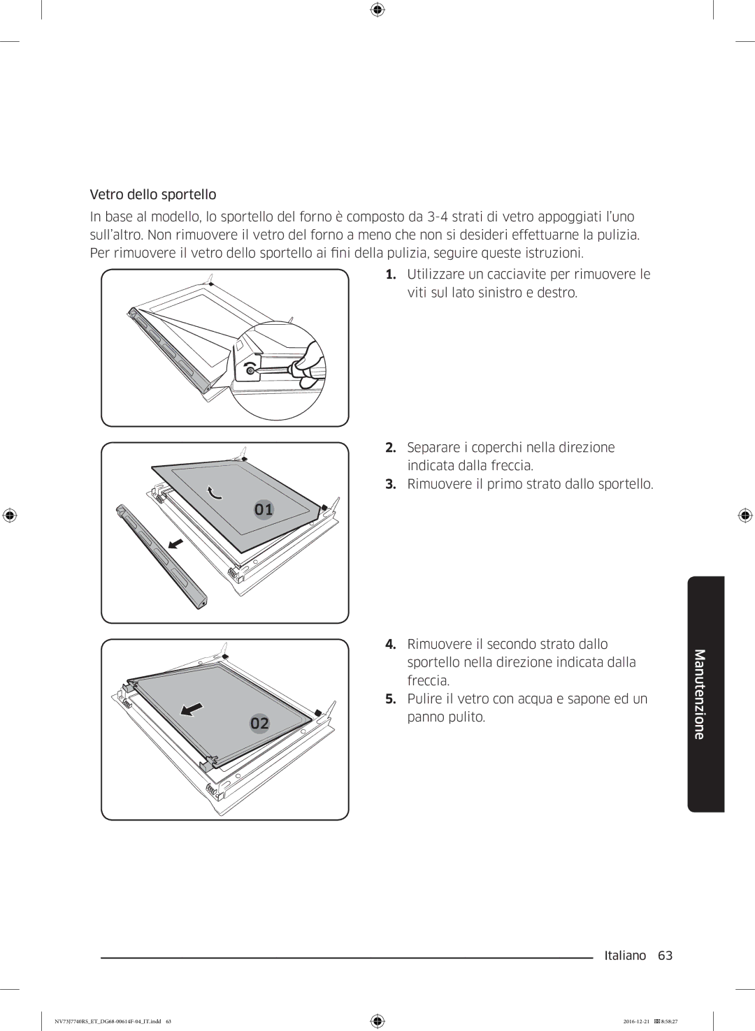 Samsung NV73J7740RS/ET manual Manutenzione 