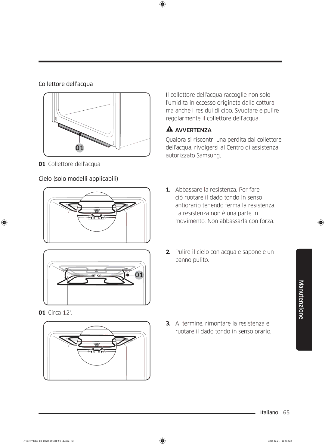 Samsung NV73J7740RS/ET manual Avvertenza 