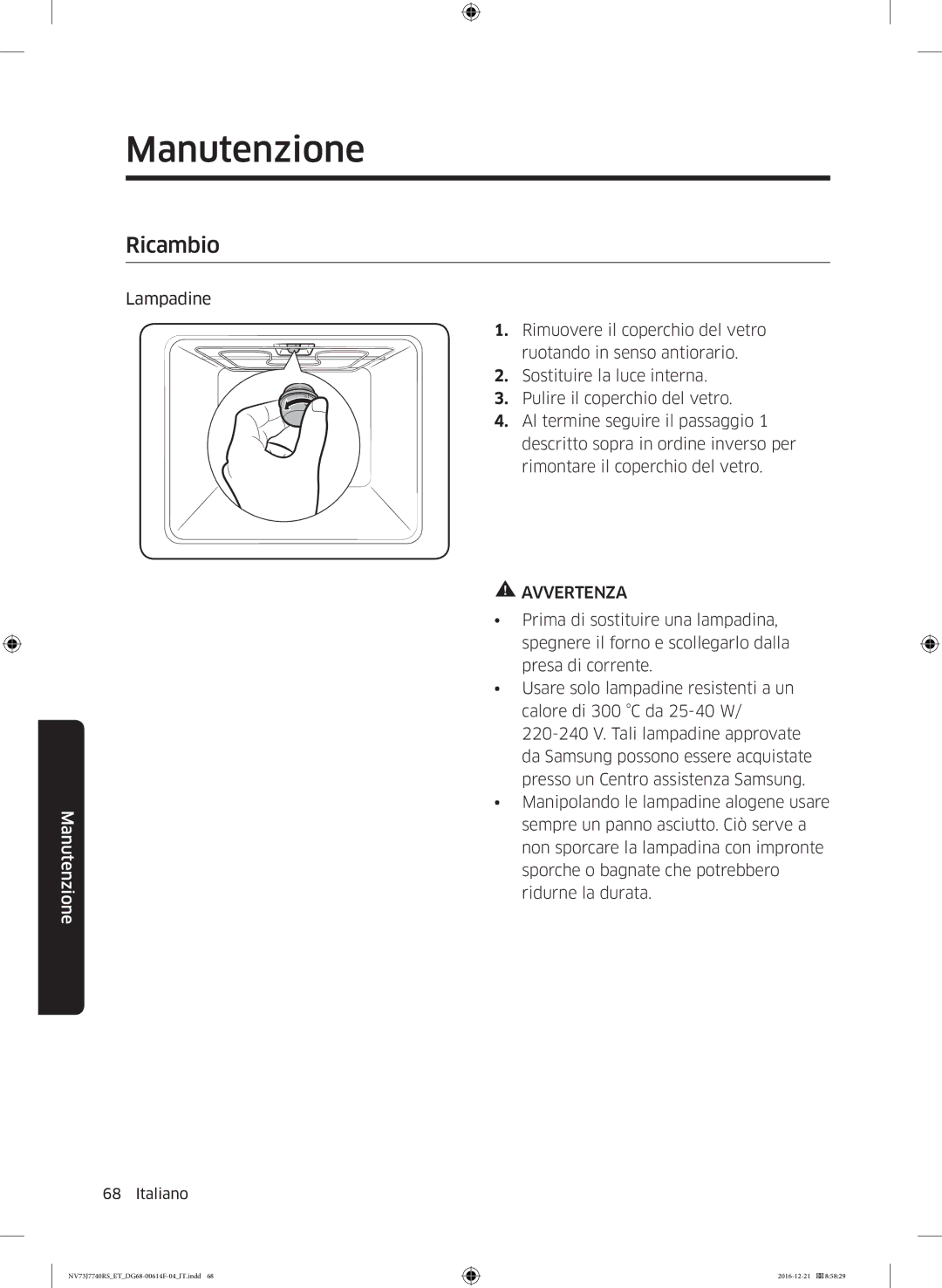 Samsung NV73J7740RS/ET manual Ricambio 