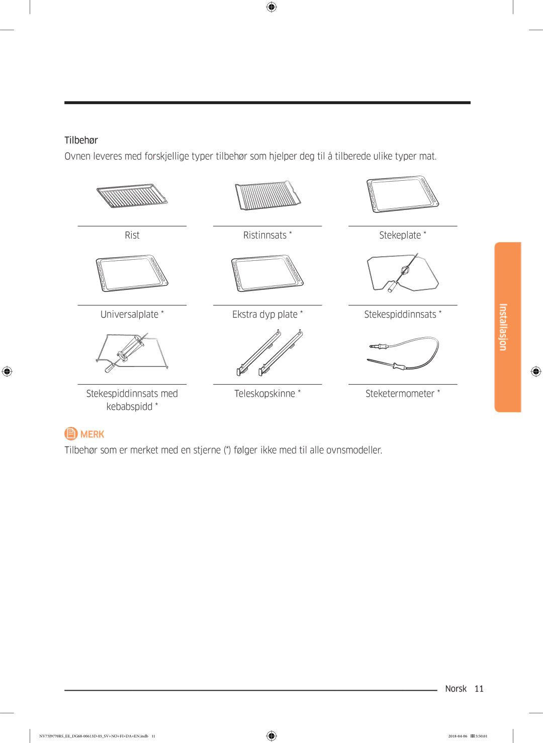 Samsung NV73J9770RS/EE manual Teleskopskinne 