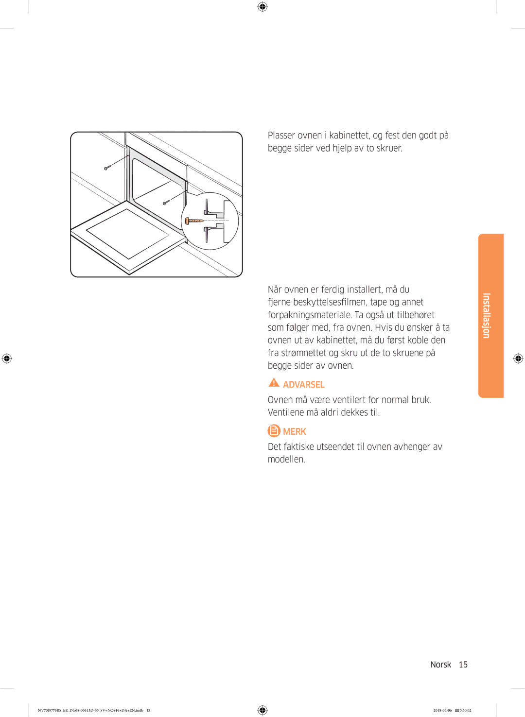 Samsung NV73J9770RS/EE manual Det faktiske utseendet til ovnen avhenger av modellen 