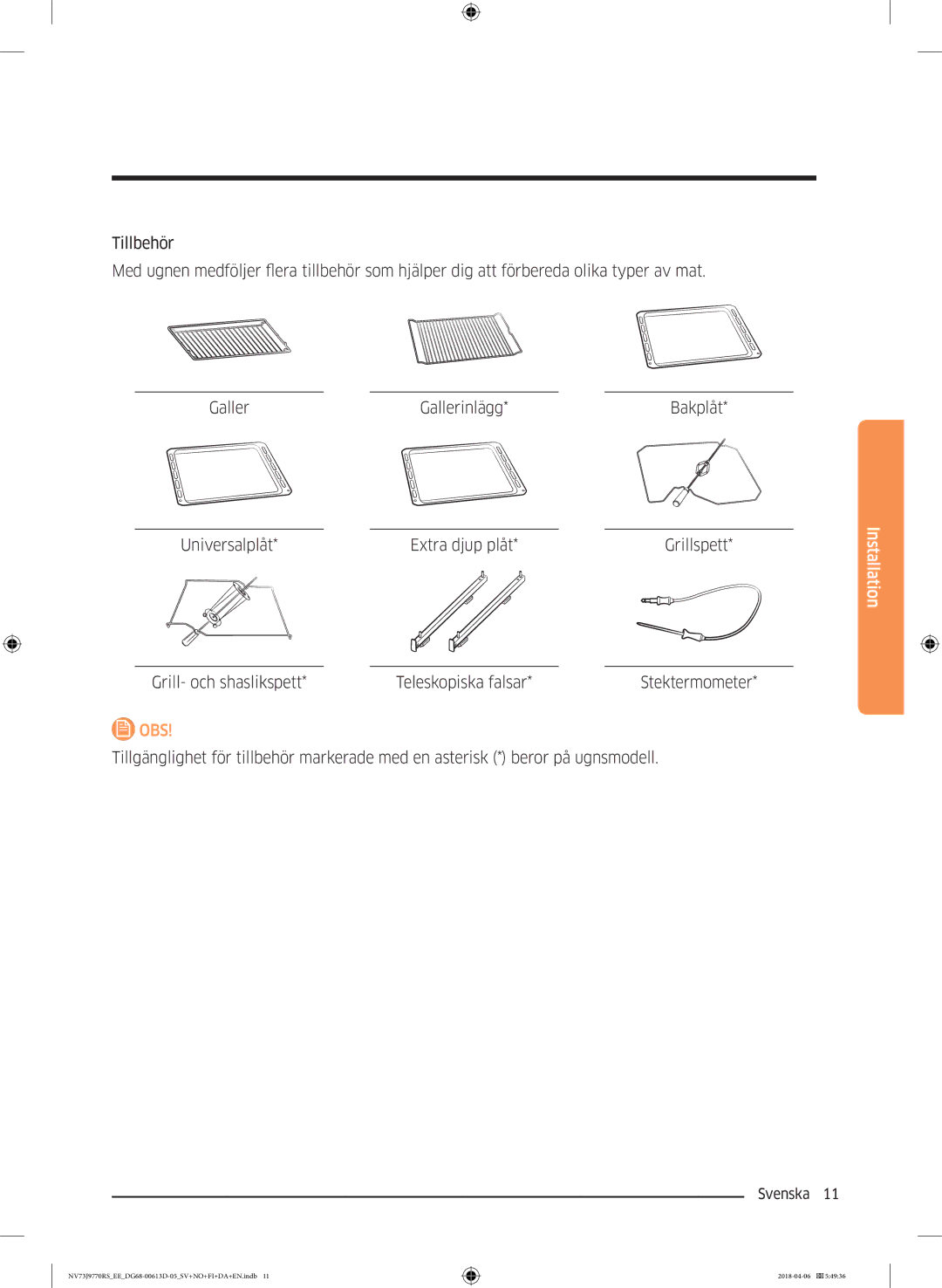 Samsung NV73J9770RS/EE manual Obs 